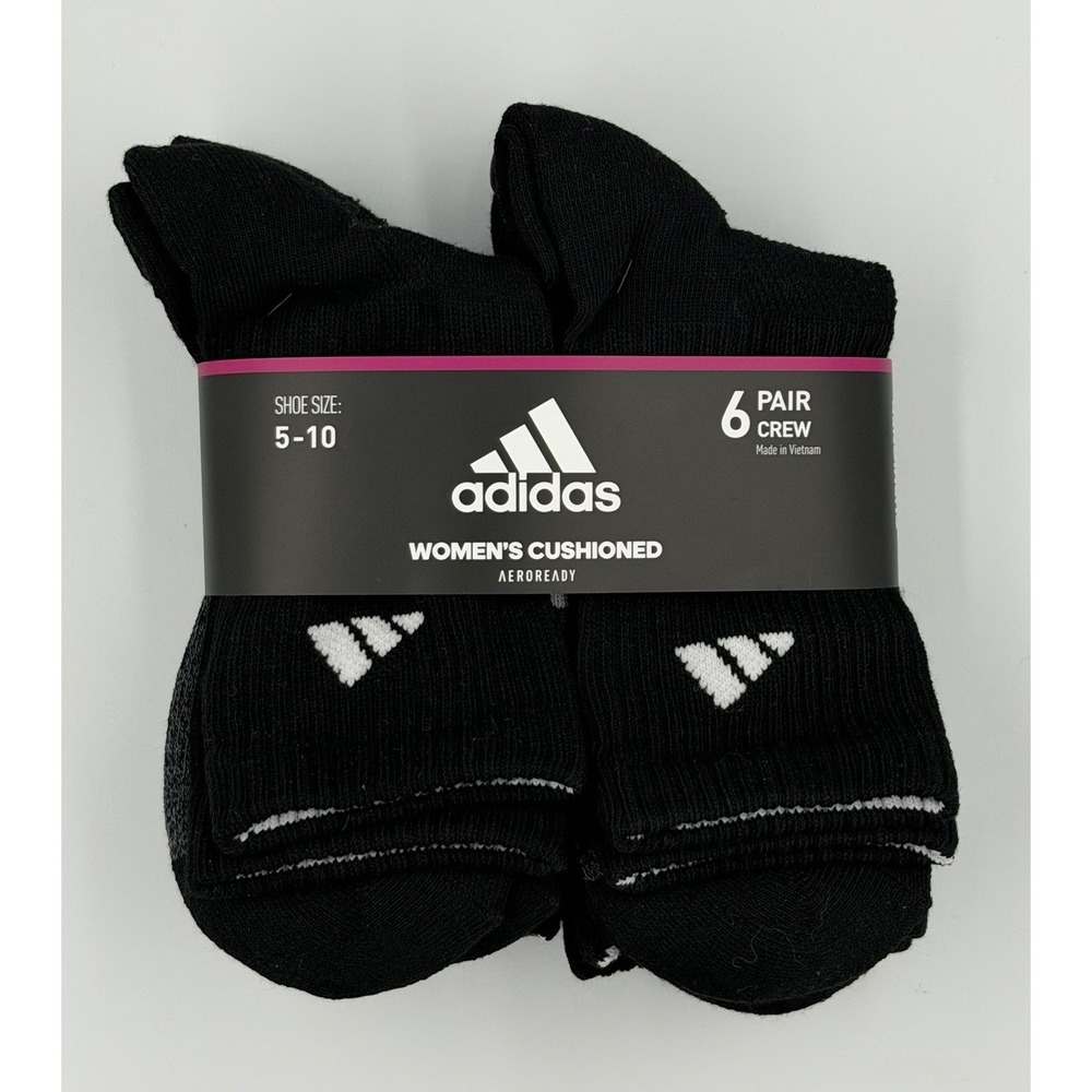 ADIDAS Women's Crew Socks 6-Pack | Cushioned AEROREADY Everyday | Shoe Size 5-10